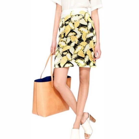 Opening Ceremony‎ Painted Leaves Neoprene Skirt Size Medium Yellow White Boho M - Picture 1 of 9